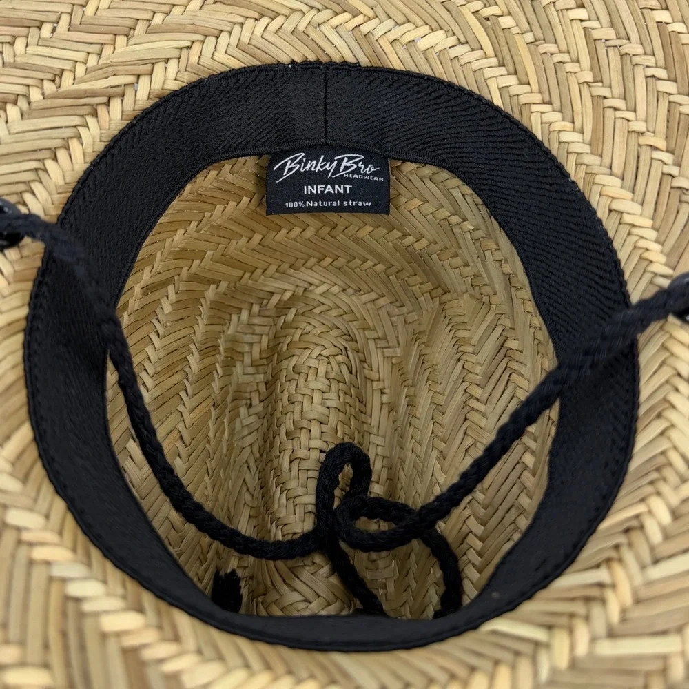 Binky Bro Straw Sun Protection Straw Hat Adjustable Strap Infant Pineapple Logo